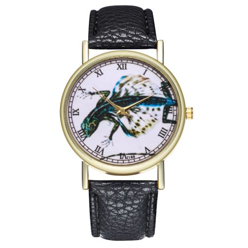 Montre à bracelet en cuir avec montre classique en lézard volantnoir