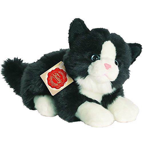 Chat blanc noir couché. Peluche en peluche par nounours Hermann. 20cm 906896