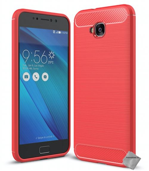 Housse etui coque silicone gel carbone pour Asus Zenfone 4 Selfie ZD553KL avec verre trempe - ROUGE