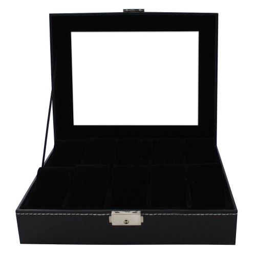 Todeco - Kijkdoos, Horloge en armband opbergkoffer, 12 horloges en display, Zwart / Beige, Grootte: 30 x 20 x 8 cm
