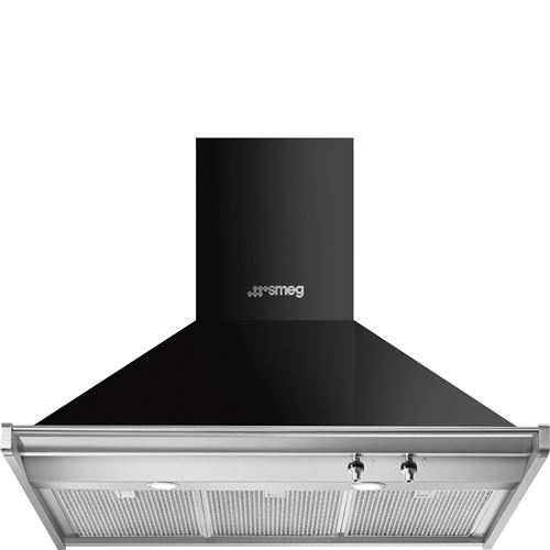 SMEG  KD90HNE - Hotte - hotte d&eacute;corative - largeur : 90 cm - profondeur : 54 cm - extraction et recirculation (avec kit de recirculation suppl&eacute;mentaire) - noir/inox 