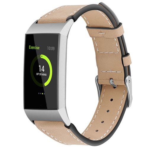 Bracelet en cuir durable pour Fitbit Charge3 / Charge4 - Abricot (Taille L)