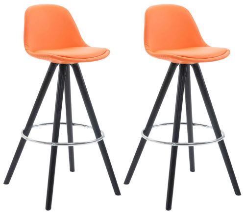 Lot de 2 Tabourets de Bar Franklin Similicuir entièrement rembourré avec piétement ronds , Orange/Bois de chêne Noir