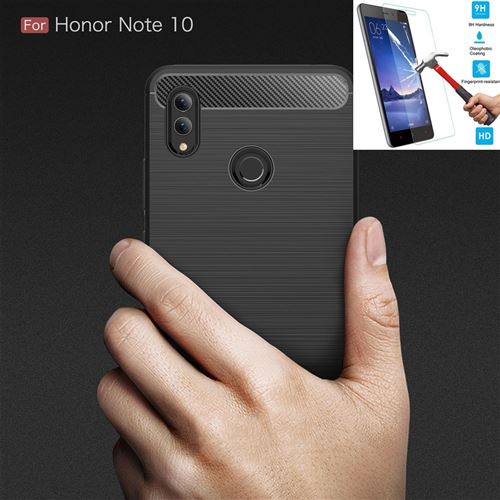 Huawei Honor 10 Note Carbone Noir Avec Film Verre Trempé Coque Housse Etui En Silicone Gel Souple hfs-house®