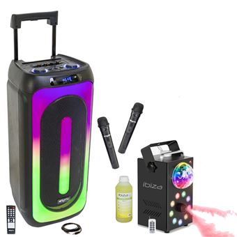 Pack MOOVING SOUND - Enceinte Bluetooth Portable 1000W USB SD AUX 2 Micros - Machine Fume - Lecteur Karaok - Achat & prix | fnac Pack MOOVING SOUND - Enceinte Bluetooth Portable 1000W USB SD AUX 2 Micros - Machine Fume - Lecteur Karaok - Achat & prix | fnac