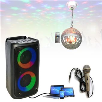 Enceintes, baffle et amplis DJ Party Light & Sound Pack Karaoké - Enceinte  Bluetooth nomade sur batterie PARTY-12RGB Tuner USB - 2 Micros - Pied  Support Ibiza - Soirée Anniversaire Animation