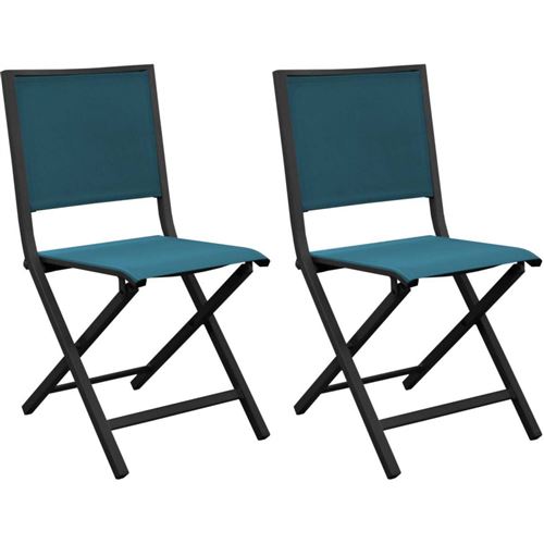 Proloisirs - Chaise pliante en aluminium Ida (Lot de 2) graphite, bleu