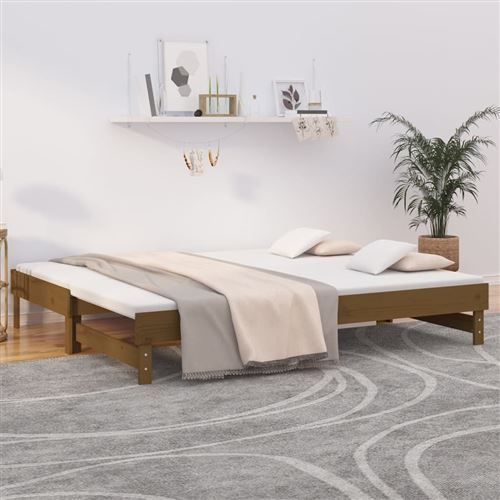 vidaXL Lit coulissant Marron miel 2x(100x200) cm Bois de pin solide