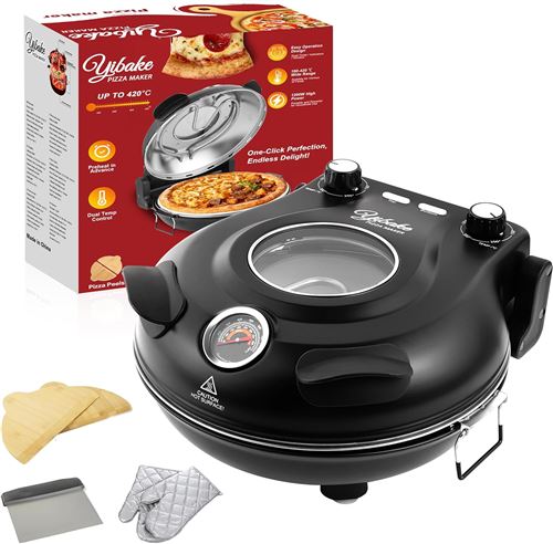 VENDOS85 Four &agrave; pizza 420&deg;C noir avec pierre c&eacute;ramique 12 L