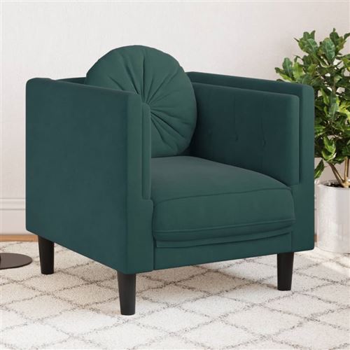 vidaXL Fauteuil avec coussin vert foncé velours