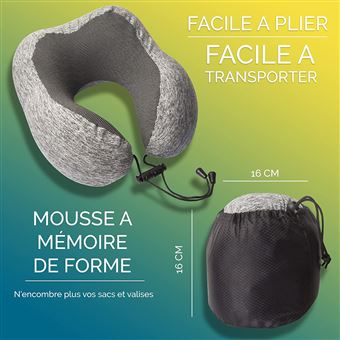 Oreiller De Voyage 100 % Pure Mousse À Mémoire De Forme, Respirante Et  Lavable,Kit De