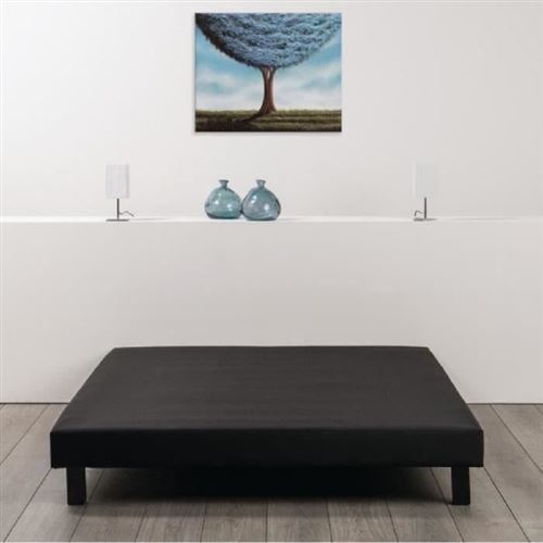 Sommier tapissier a lattes 160 x 200 - Bois massif noir + pieds - FINLANDEK Rakenne