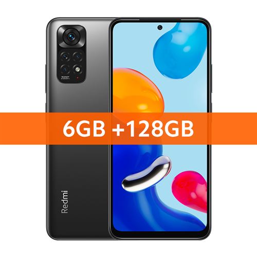 Xiaomi Redmi Note 11 - 4G smartphone - double SIM - RAM 6 Go / Mémoire interne 128 Go - microSD slot - OLED display - 6.43"" - 2400 x 1080 pixels (90 Hz) - 4x caméras arrière 50 MP, 8 MP, 2 MP, 2 MP - front camera 13 MP - gris graphite État correct - N/A reconditionné disponible sur Fnac