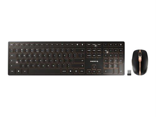 CHERRY DW 9000 SLIM - Toetsenbord en muis set - draadloos - 2.4 GHz, Bluetooth 4.0 - VS met Euro-symbool - zwart, brons