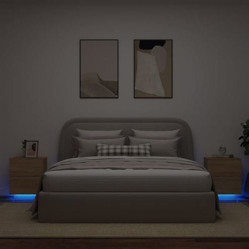 Vidaxl Armoires De Chevet Avec Lumières Led - Chêne Sonoma - Image 3