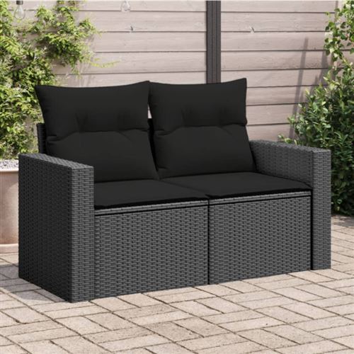 Vidaxl Noir Canapé De Jardin 2 Places Avec Coussins - Image 3