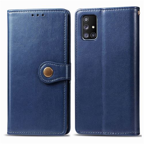 MPFRANCE Housse pour Samsung Galaxy A51 5G Bleu [Porte Carte, etui portefeuille, boucle]