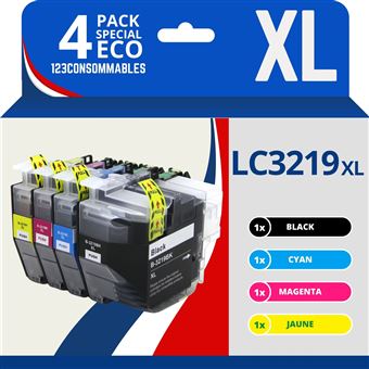 123CONSOMMABLES - LC3219XL Cartouches encre compatible avec Brother LC3219XL LC3219 LC3217 pour Brother MFC-J5330DW, J5730DW, J6930DW, J5930DW, J6530DW, J6935DW (1 Noir / 1 Cyan / 1 Magenta / 1 Jaune) - 1