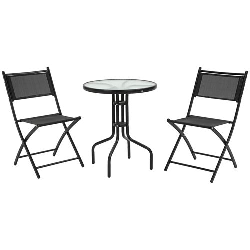 Salon de jardin bistrot pliable - Emilia rond gris anthracite - Table Ø60cm  avec deux chaises pliantes. acier