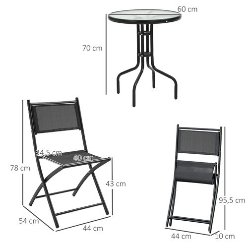 Salon de jardin bistro pliable - table ronde Ø 60 cm avec 2 chaises pliantes  - métal thermolaqué vert d'eau