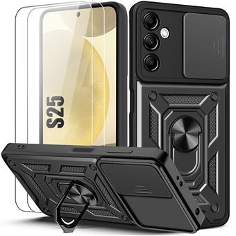 Coque et 2 Verres Trempés pour Samsung Galaxy S25 - Protection Renforcée Antichoc avec Cache Caméra Anti-Rayures Rigide - Noir - BOOLING - 1