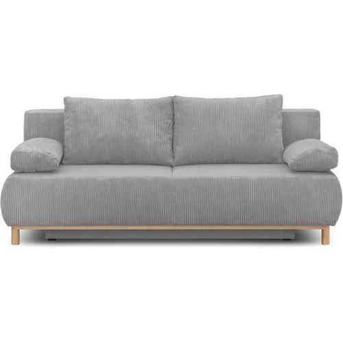 Banquette convertible 3 places MIKA - Velours côtelé gris clair - Coffre de rangement - L 192 x H 84 x P 93 cm