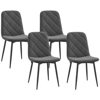 Lot De 4 Chaises De Salle à Manger En Chenille - Dossier Courbé, Pieds Métal Noir, Capacité 250 Lb - Jaune