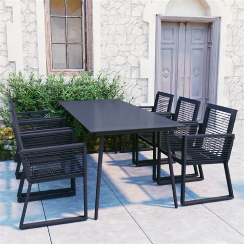 Ensemble à manger d extérieur 7 pcs Rotin PVC Noir