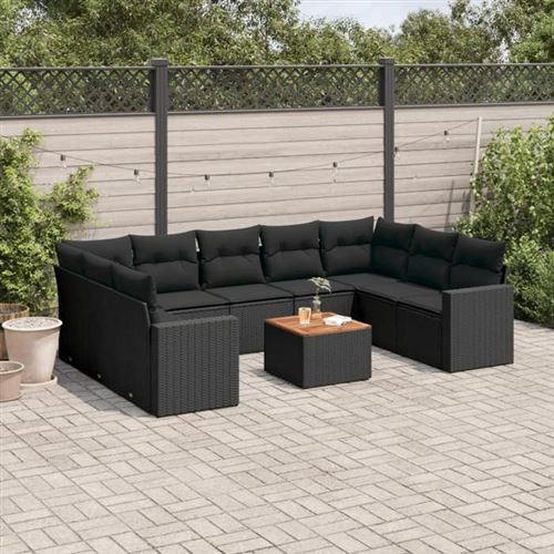 vidaXL Salon de jardin 10 pcs avec coussins noir résine tressée 3224263