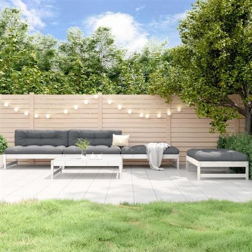 VIDAXL Salon de jardin modulable bois massif blanc 5 pieces 120.0 x 84.0 x 30 8 personnes