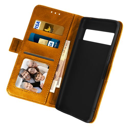 Étui pour Google Pixel 7 Pro Portefeuille Support Double Languette Magnétique Avizar Camel