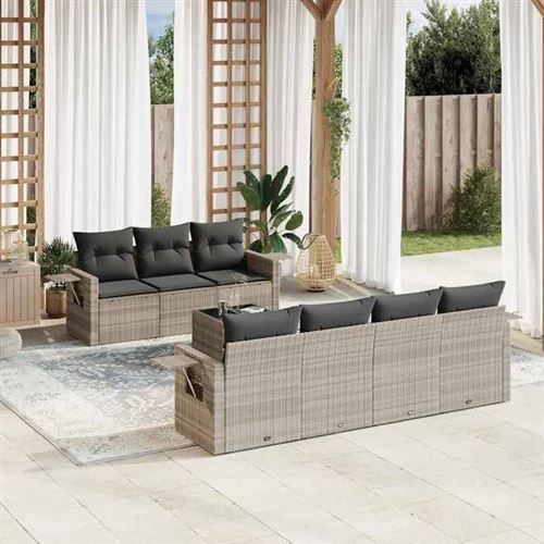 vidaXL Salon de Jardin avec Coussins 8 pcs, Canapés de Terrasse, Ensemble de Meubles de Patio, Mobilier d'Extérieur, Gris 3219931