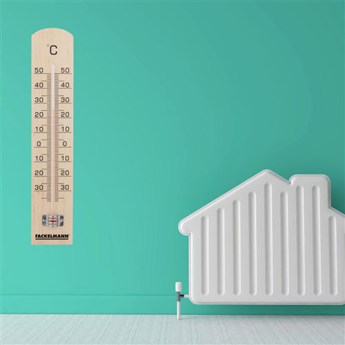 Thermomètre mural intérieur et extérieur en bois Fackelmann Tecno ref 16364  - Station météo thermomètre pluviomètre - Achat & prix