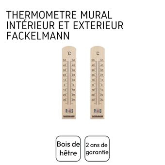 NATURE Thermometre mural intérieur/extérieur en bois 12,5 X 3,5 X 1,5