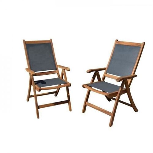 Lot de 2 fauteuils de jardin pliants en bois d acacia FSC et te tilene Gris