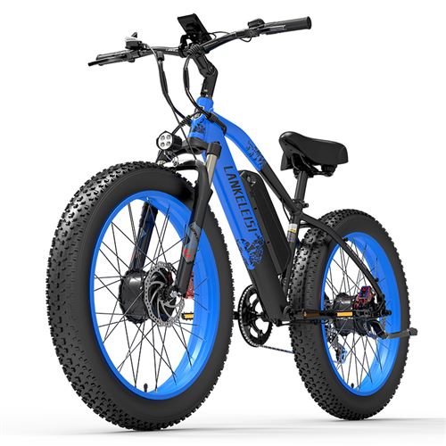  V&eacute;lo &eacute;lectrique LANKELEISI MG740PLUS 45km/h 1000W moteur Pneus 26 "" 20Ah bleu 