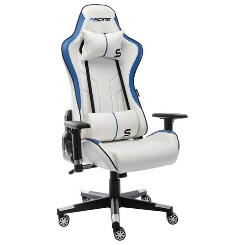  Chaise de Bureau Gamer BERGNER Racing S Edition Chaise Gaming Professionnel de Haute Qualit&eacute; Blanc 