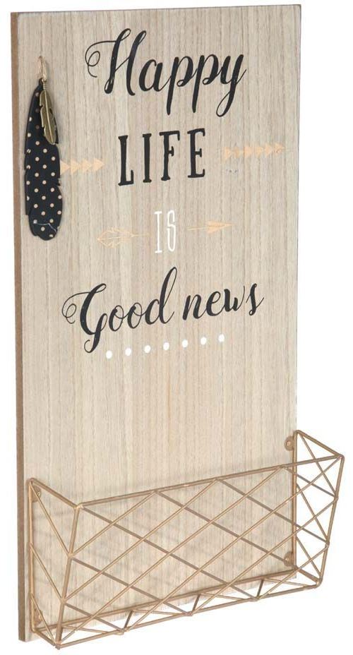 The Home Deco Factory - Porte courrier mural en bois Happy life