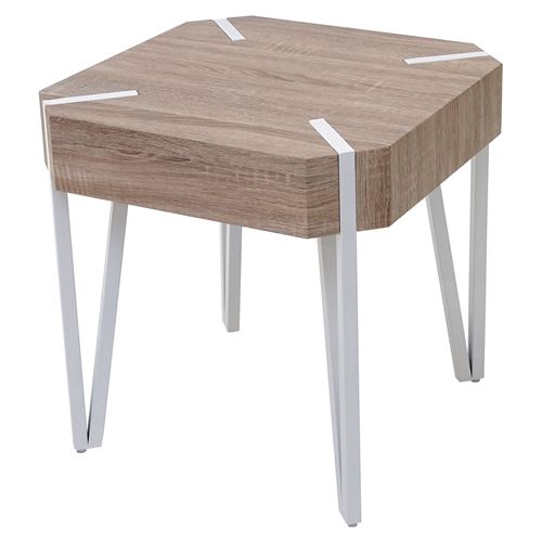 Table basse de salon Kos T574, FSC 52x50x50cm chêne, pieds métalliques clairs
