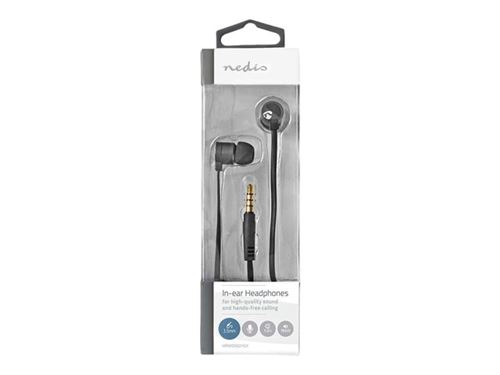 Nedis HPWD5021GY - In-ear hoofdtelefoons met micro - inwendig - met bekabeling - 3,5 mm-stekker - grijs, zwart
