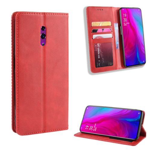 Etui en PU style rétro auto-absorbé avec support rouge pour votre Oppo Reno