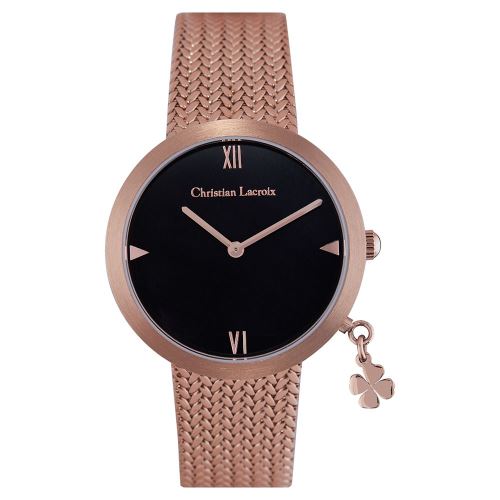 Montre Femme Christian Lacroix à Quartz Cadran Noir 34 mm Et Bracelet Rose Gold En Acier Inoxidable CLFS1821