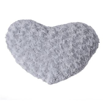 Atmosphera Créateur d'intérieur - Coussin Coeur "Bouclée" 28x36cm Gris Clair - 1