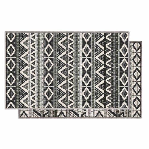 Tapis deco rectangle 80 x 150 cm tisse reversible bandana Blanc/noir