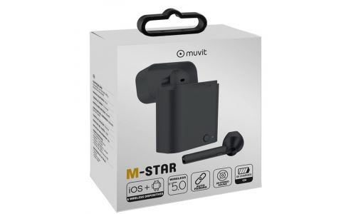 écouteurs MSTAR Noir Muvit sans fils bluetooth avec boitier de chargement