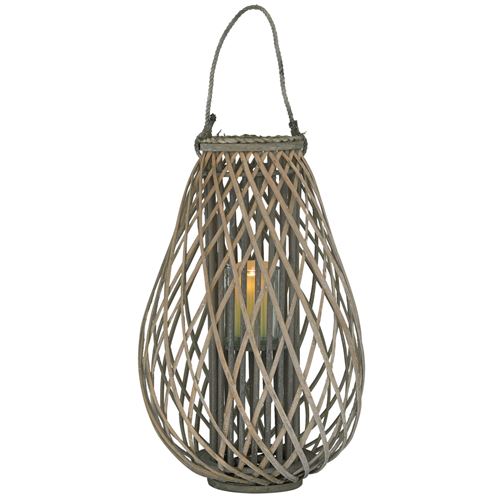 Aubry Gaspard - Lanterne goutte en osier gris et verre Hauteur 40cm