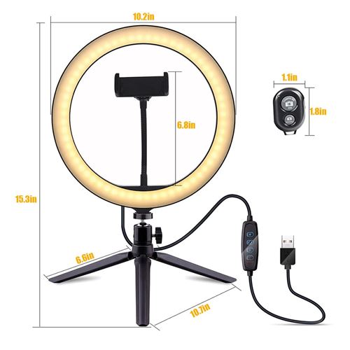 Accessoires photo Anneau Lumineux Selfie avec trépied téléphone Portable,  Cercle lumière LED beauté à intensité Variable de luminosité pour la  Diffusion en Direct