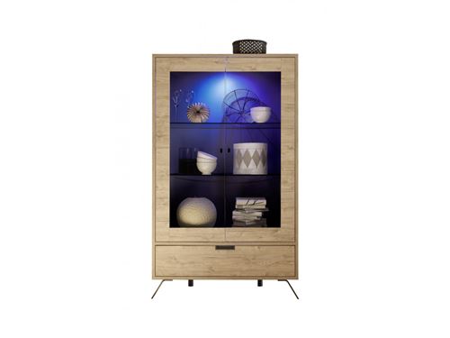 SUBLEEM Vitrine deux portes en verre 1 tiroir Camastra chene clair