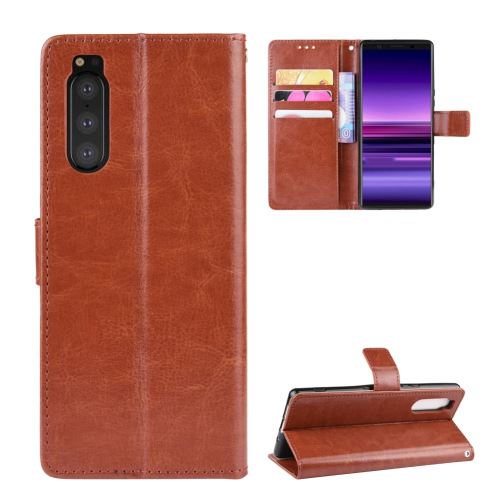 Etui en PU peau de cheval fou marron pour votre Sony Xperia 2