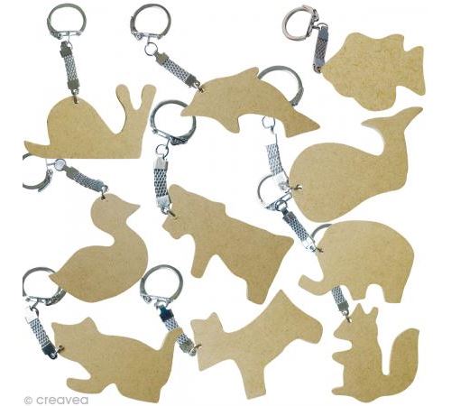 Assortiment porte-clé animal en bois x 10